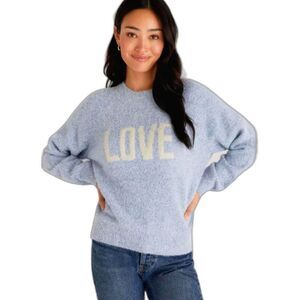 Z Supply Lizzy Love Light Blue Marled Fuzzy Long Sleeve Crew Neck Knit Sweater